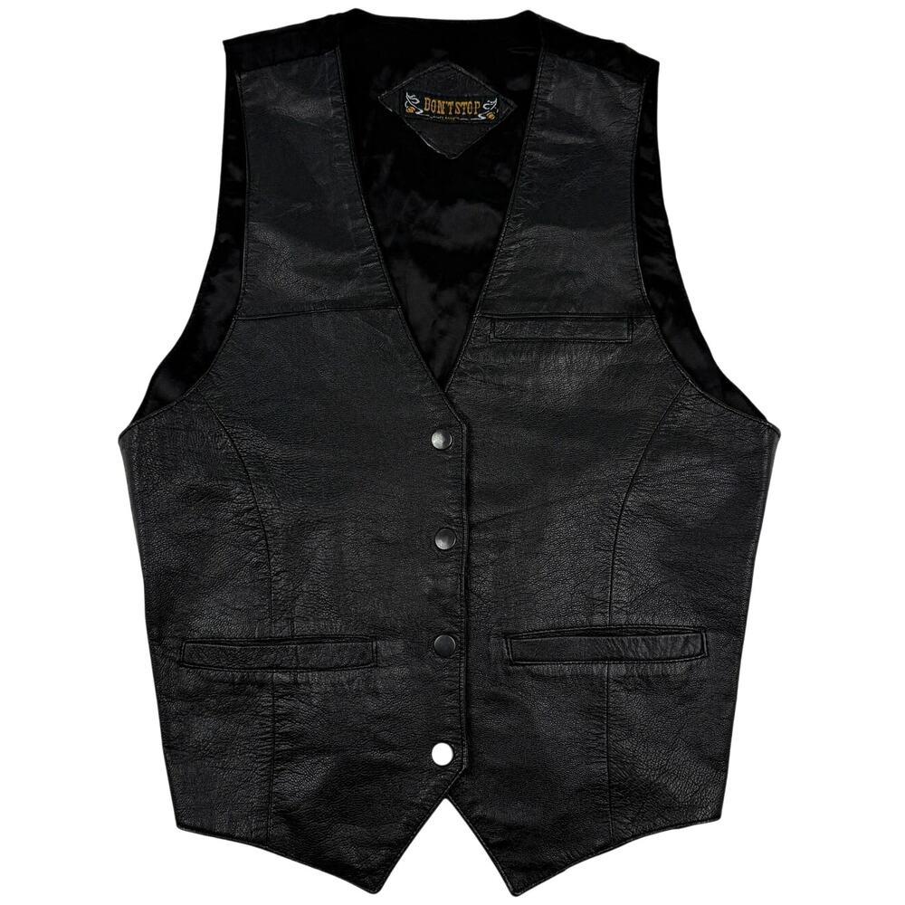 Vintage Don’t Stop Classics Black Leather Biker Vest Western Men’s M